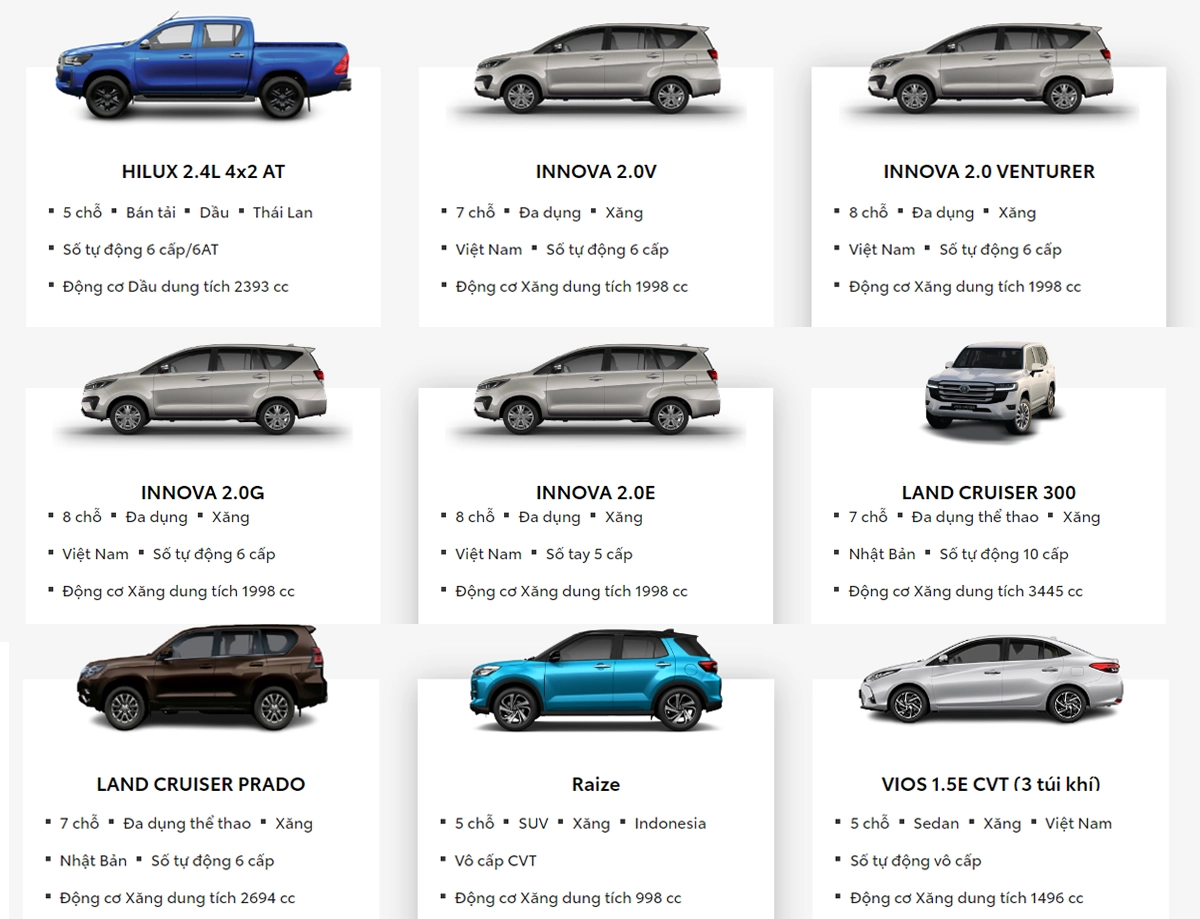 Thu mua xe ô tô cũ TOYOTA