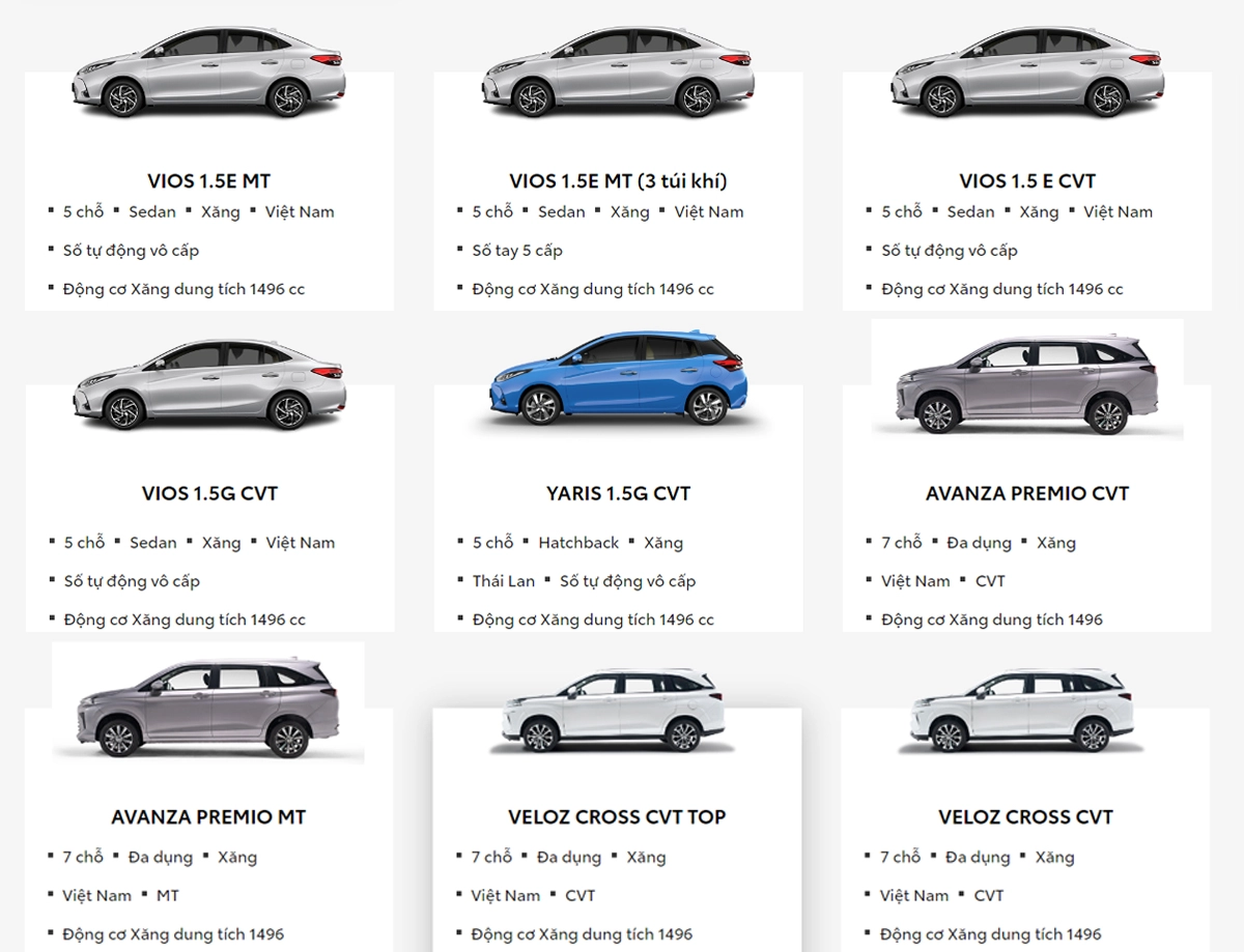 Thu mua xe ô tô cũ TOYOTA